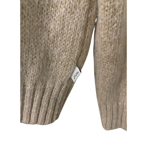 The Tiny Big Sister Crewneck Sweater S/M Cream Beige Glitter Fisherman Cottage - Picture 5 of 10
